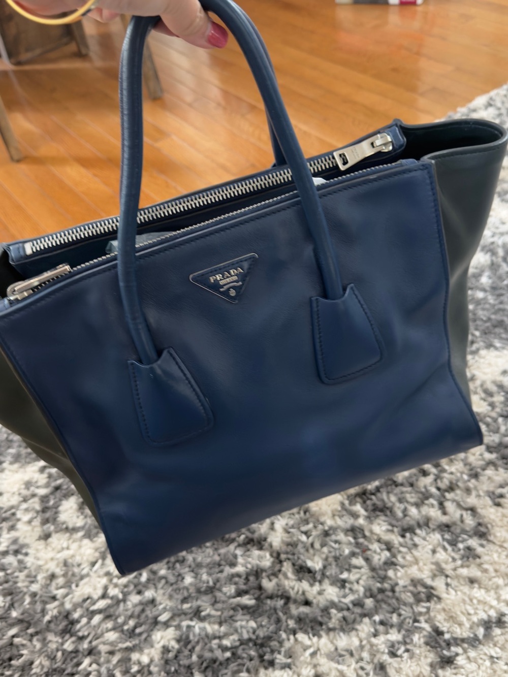 Prada NAVY CITY TWIN ZIPPER Blue and Black Leather - Picture 5 of 16